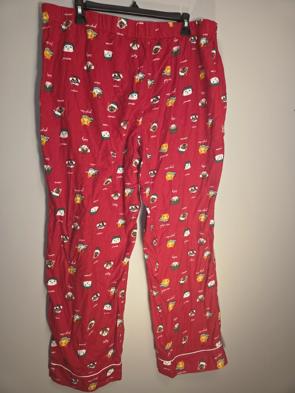 Lands' End Rich Red Christmas Cats Flannel Pajama Pants Women's XL (18) Pockets.